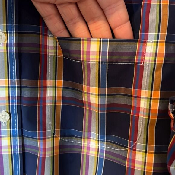 Brooks Brothers Men’s Med Slim Fit Non-Iron Button Down Dress Shirt Blue Orange - Picture 3 of 9